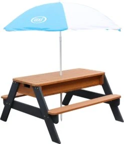 AXI Nick Zand & Water Picknicktafel In Antraciet/Bruin - Parasol Blauw/Wit - Picknick Tafel Voor Kinderen Van Hout -Tuin- En Buitenwinkels 1031x1200