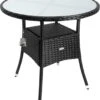 Casaria Polyrattan Bijzettafel 80cm Rond - 5mm Veiligheidsglas – Zwart -Tuin- En Buitenwinkels 1069x1200