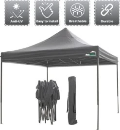 MaxxGarden Easy-up Partytent - 3x3m - Standaard - Waterdicht - Opvouwbaar - Inclusief Draagtas - Antraciet -Tuin- En Buitenwinkels 1115x1200
