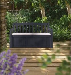 Keter Eden Garden Bench Opbergbank - 265L - 140x60x84cm - Zwart/Grijs -Tuin- En Buitenwinkels 1132x1200