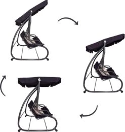 Springos Schommelbank | Linda-Schommel | 3-zits | Waterafstotend | Inclusief 2 Kussens | Verstelbare Luifel | 162 X 200 X 120 Cm | Zwart -Tuin- En Buitenwinkels 1139x1200