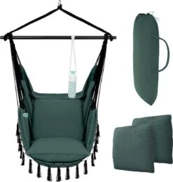 Vita5 XXL Hangstoel | Binnen&Buiten Hangnest | Incl. 2 Kussens En Boekenvak | Volwassenen&Kinderen | Hangmatstoel Tot 225kg | Donkergroen -Tuin- En Buitenwinkels 1142x1200 2