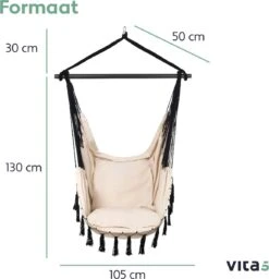 Vita5 XXL Hangstoel | Binnen&Buiten Hangnest | Incl. 2 Kussens En Boekenvak | Volwassenen&Kinderen | Hangmatstoel Tot 225kg | Beige -Tuin- En Buitenwinkels 1159x1200 1