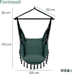 Vita5 XXL Hangstoel | Binnen&Buiten Hangnest | Incl. 2 Kussens En Boekenvak | Volwassenen&Kinderen | Hangmatstoel Tot 225kg | Donkergroen -Tuin- En Buitenwinkels 1159x1200 2