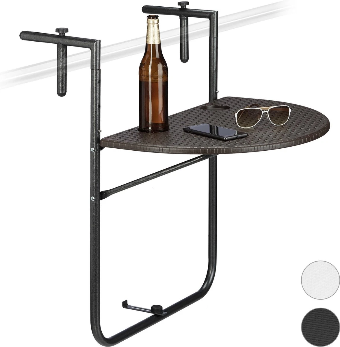 Relaxdays Balkontafel Inklapbaar, Balkon Tafel Rotan, Hangtafel Reling - Zwart 4 Relaxdays Balkontafel Inklapbaar, Balkon Tafel Rotan, Hangtafel Reling - Zwart - Afbeelding 2