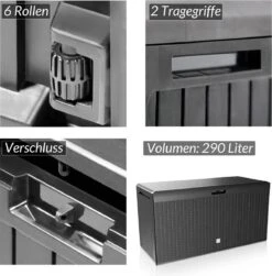 Prosperplast Opbergbox Met Deksel – Waterdicht Wielen 290 L -Antraciet -Tuin- En Buitenwinkels 1182x1200