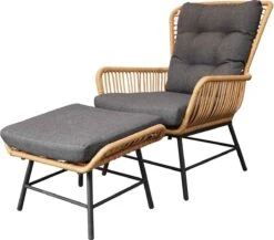 BUITEN Living Dex Wicker Loungestoel Tuin Incl. Wicker Voetenbank | Wicker + Aluminium | Bamboe Antraciet -Tuin- En Buitenwinkels 1200x1056