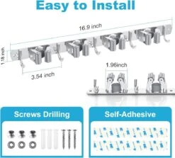 BOTC Bezemhouder - 5 Houders 6 Haken Bezem Ophangsysteem - Zeflklevend - Opbergsysteem - Ophanghaken - Tuingereedschap - Gereedschap Opbergen -Tuin- En Buitenwinkels 1200x1084 2