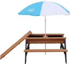 AXI Nick Zand & Water Picknicktafel In Antraciet/Bruin - Parasol Blauw/Wit - Picknick Tafel Voor Kinderen Van Hout -Tuin- En Buitenwinkels 1200x1089