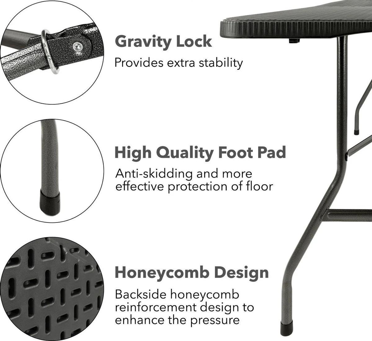 MaxxGarden Vouwtafel - Zwart - Rotanlook - 180x75x74 Cm 6 MaxxGarden Vouwtafel - Zwart - Rotanlook - 180x75x74 Cm - Afbeelding 4