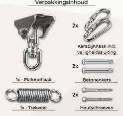LFSY - Ophangsysteem - Universele Plafondhaak - Hangstoelen Binnen & Buiten - Ophanghaak – Bokszakken - Verandastoel - Zware Veer - RVS – 450kg – M8 -Tuin- En Buitenwinkels 1200x1131