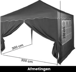 Easy Up Partytent - Partytent - Paviljoen - Partytent Opvouwbaar - Partytent 3x3 - Partytent Met Zijwanden - Inclusief Trolley - Waterdicht - UV 50+ Bescherming - Met Ramen - 16 Kg - Staal - Antraciet - 300 X 300 Cm -Tuin- En Buitenwinkels 1200x1142