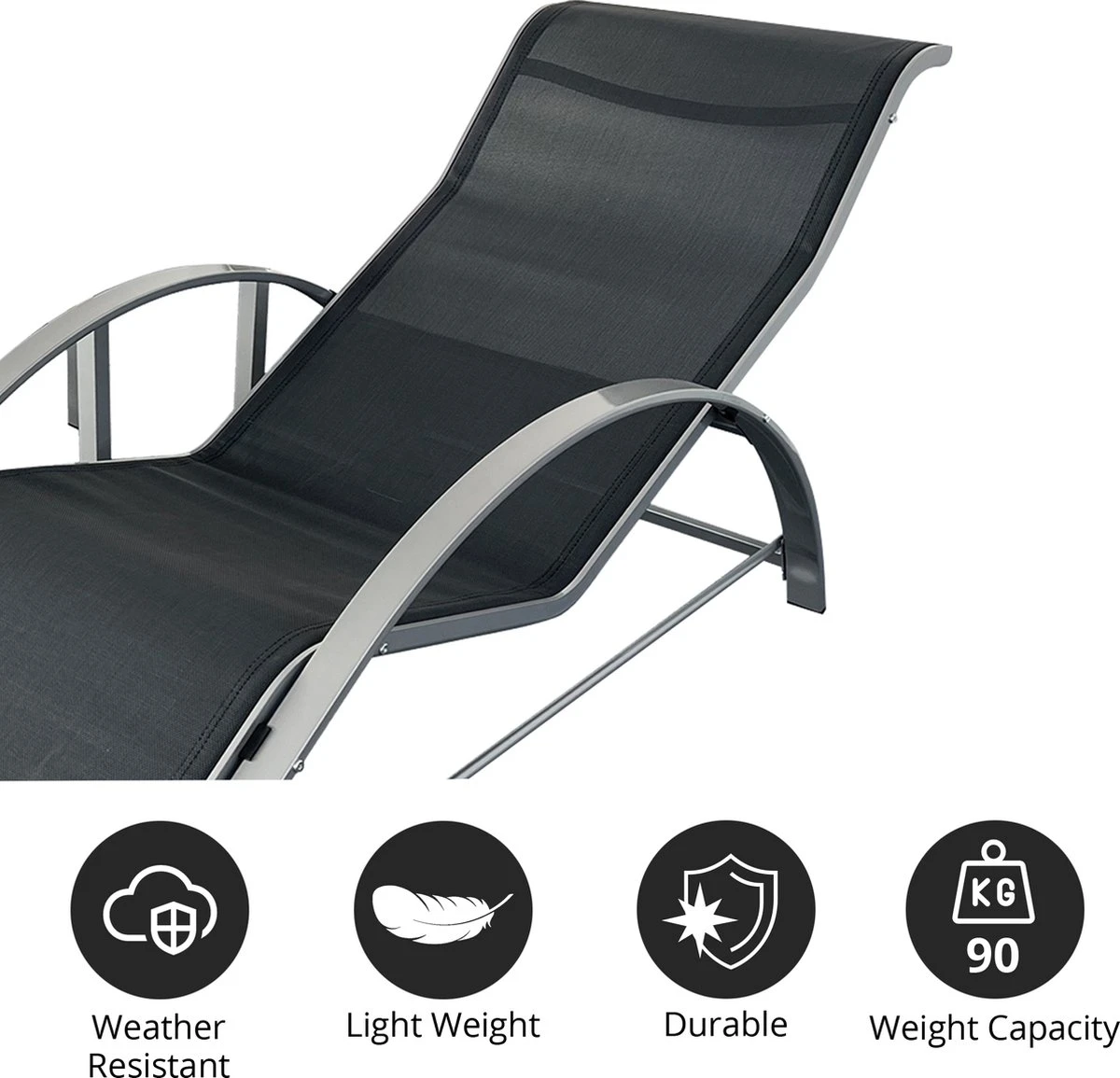 MaxxGarden Ligbed Set - 2 Stuks Zwart - Met Tafel - Sun Loungers - Loungebed 9 MaxxGarden Ligbed Set - 2 Stuks Zwart - Met Tafel - Sun Loungers - Loungebed - Afbeelding 7