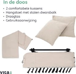 Vita5 XXL Hangstoel | Binnen&Buiten Hangnest | Incl. 2 Kussens En Boekenvak | Volwassenen&Kinderen | Hangmatstoel Tot 225kg | Beige -Tuin- En Buitenwinkels 1200x1178 1