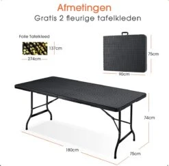Lenx Klaptafel - Inklapbare Tafel - Opvouwbare Tuintafel - Vouwtafel - Inclusief Handvat En 2 Tafelkleden - 180x75x74cm - 6 Tot 8 Personen -Tuin- En Buitenwinkels 1200x1179 1