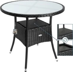Casaria Polyrattan Bijzettafel 80cm Rond - 5mm Veiligheidsglas – Zwart -Tuin- En Buitenwinkels 1200x1185 3