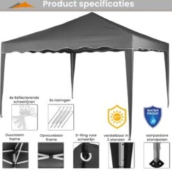 Easy Up Partytent - Partytent - Paviljoen - Partytent Opvouwbaar - Partytent 3x3 - Partytent Met Zijwanden - Inclusief Trolley - Waterdicht - UV 50+ Bescherming - Met Ramen - 16 Kg - Staal - Antraciet - 300 X 300 Cm -Tuin- En Buitenwinkels 1200x1191