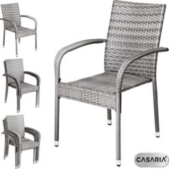 Casaria Polyrattan Tuinstoelen – 4 Stuks Stapelbaar – Grijs -Tuin- En Buitenwinkels 1200x1198 2
