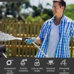 Buxibo - Wandslangenbox 20 Meter + 2 Meter - Tuinslang Met Haspel - 9 Sproei Standen - Slangenhouder 180° Draaibaar - Tuinslanghaspel Zwart+ Gratis Sproeier - Zwart -Tuin- En Buitenwinkels 1200x1200 1122