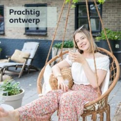Vita5 Macramé Hangstoel - Voor Binnen En Buiten - Zonder Standaard - Incl. Kussen, Boekenvak En Beschermhoes - Tot 150kg - Bruin/Beige -Tuin- En Buitenwinkels 1200x1200 134
