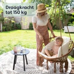 Vita5 Macramé Hangstoel - Voor Binnen En Buiten - Zonder Standaard - Incl. Kussen, Boekenvak En Beschermhoes - Tot 150kg - Bruin/Beige -Tuin- En Buitenwinkels 1200x1200 135