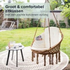 Vita5 Macramé Hangstoel - Voor Binnen En Buiten - Zonder Standaard - Incl. Kussen, Boekenvak En Beschermhoes - Tot 150kg - Bruin/Beige -Tuin- En Buitenwinkels 1200x1200 136