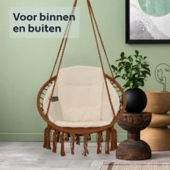 Vita5 Macramé Hangstoel - Voor Binnen En Buiten - Zonder Standaard - Incl. Kussen, Boekenvak En Beschermhoes - Tot 150kg - Bruin/Beige -Tuin- En Buitenwinkels 1200x1200 137