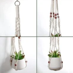 4 Stuks Plantenhangers - Boho Handgeweven Katoen Hangpot Voor Binnen/Buiten - Bloempot Met Kralen - Macramé Touw/Koord Hangplant Houder - Bohemian Wandhanger Decoratie - Verticale Tuin Plant Hanger Bloempothouder Planthanger Wit -Tuin- En Buitenwinkels 1200x1200 1436