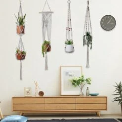 4 Stuks Plantenhangers - Boho Handgeweven Katoen Hangpot Voor Binnen/Buiten - Bloempot Met Kralen - Macramé Touw/Koord Hangplant Houder - Bohemian Wandhanger Decoratie - Verticale Tuin Plant Hanger Bloempothouder Planthanger Wit -Tuin- En Buitenwinkels 1200x1200 1437