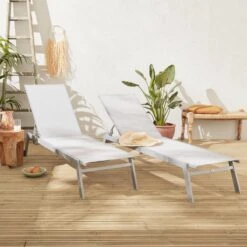 ELSA - Set Van 2 Ligstoelen Van Aluminium En Textileen, Ligbed Multipositioneel Met Wieltjes, Kleur Grijs/lichtgrijs -Tuin- En Buitenwinkels 1200x1200 154