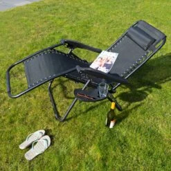 Luxe Ligstoel Met Hoofdsteun & Voetsteun - Verstelbare Rugleuning - Zonnebed Relaxstoel Voor Tuin/Terras/Strand/Balkon/Zwembad/Camping - Inklapbaar - Weerbestendig - Zwart -Tuin- En Buitenwinkels 1200x1200 190