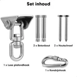 Luxe Ophangsysteem - 180° Schommelen, 360° Roteerbaar - Plafondhaak - Ophanghaak - Hangstoel Buiten - Hangstoel Binnen – Schommelstoel - Schommel - Bokszakken - RVS - Nederlandse Handleiding - 23 Luxe Ophangsysteem - 180° Schommelen, 360° Roteerbaar - Plafondhaak - Ophanghaak - Hangstoel Buiten - Hangstoel Binnen – Schommelstoel - Schommel - Bokszakken - RVS - Nederlandse Handleiding - -Tuin- En Buitenwinkels 1200x1200 227