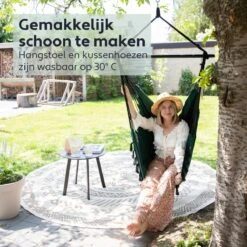 Vita5 XXL Hangstoel | Binnen&Buiten Hangnest | Incl. 2 Kussens En Boekenvak | Volwassenen&Kinderen | Hangmatstoel Tot 225kg | Donkergroen -Tuin- En Buitenwinkels 1200x1200 232