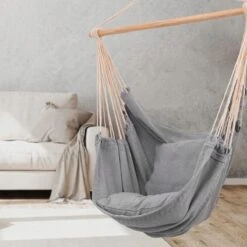 RENALUX Hangstoel Buiten En Binnen - Hangstoel Voor Binnen - Hangstoel Zonder Standaard - Hangstoel Cocoon - Gratis 2 Zachte Kussens - 150 KG - Grijs -Tuin- En Buitenwinkels 1200x1200 238