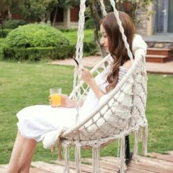 Hangstoel, Hangschommel, Hangstoel Met Een Dik Kussen, Tot 120 Kg Belastbaar, Voor Tuin, Balkon, Woonkamer, Terras, Scandinavische Stijl, Modern, Beige HMDC042M01 -Tuin- En Buitenwinkels 1200x1200 243