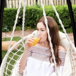 Hangstoel, Hangschommel, Hangstoel Met Een Dik Kussen, Tot 120 Kg Belastbaar, Voor Tuin, Balkon, Woonkamer, Terras, Scandinavische Stijl, Modern, Beige HMDC042M01 -Tuin- En Buitenwinkels 1200x1200 244