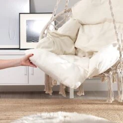 Hangstoel, Hangschommel, Hangstoel Met Een Dik Kussen, Tot 120 Kg Belastbaar, Voor Tuin, Balkon, Woonkamer, Terras, Scandinavische Stijl, Modern, Beige HMDC042M01 -Tuin- En Buitenwinkels 1200x1200 246