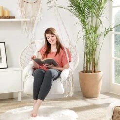 Hangstoel, Hangschommel, Hangstoel Met Een Dik Kussen, Tot 120 Kg Belastbaar, Voor Tuin, Balkon, Woonkamer, Terras, Scandinavische Stijl, Modern, Beige HMDC042M01 -Tuin- En Buitenwinkels 1200x1200 247