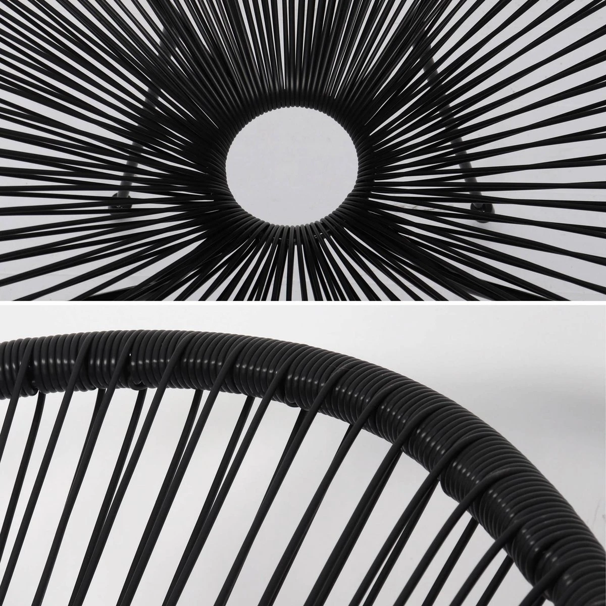 Set Van 2 Design Stoelen Ei-vormig - Acapulco Zwart - Stoelen 4 Poten Retro Design, Plastic Koorden, Binnen/buiten 8 Set Van 2 Design Stoelen Ei-vormig - Acapulco Zwart - Stoelen 4 Poten Retro Design, Plastic Koorden, Binnen/buiten - Afbeelding 6