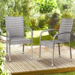 Casaria Polyrattan Tuinstoelen – 4 Stuks Stapelbaar – Grijs -Tuin- En Buitenwinkels 1200x1200 276