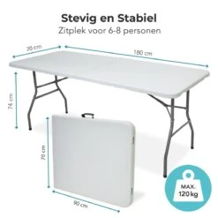 LifeGoods Klaptafel - Inklapbaar - 70x180cm - Verstelbare Vouwtafel - Weerbestendig - Wit -Tuin- En Buitenwinkels 1200x1200 301