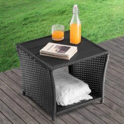 Casaria Polyrattan Bijzettafel - WPC Tafelblad 45x45x40cm – Zwart -Tuin- En Buitenwinkels 1200x1200 312