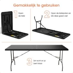 Lenx Klaptafel - Inklapbare Tafel - Opvouwbare Tuintafel - Vouwtafel - Inclusief Handvat En 2 Tafelkleden - 180x75x74cm - 6 Tot 8 Personen -Tuin- En Buitenwinkels 1200x1200 360