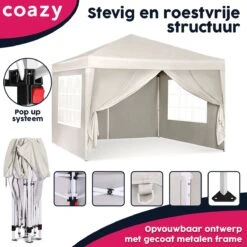 Waterdichte Partytent 3x3 Meter Opvouwbaar Met Zijwanden- Paviljoen Met Zijpanelen - Easy Up - Pop-up Tent Met Haringen, Touw En Anti Slip Poten -Tuin- En Buitenwinkels 1200x1200 500