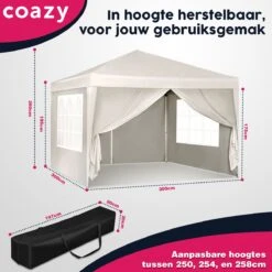 Waterdichte Partytent 3x3 Meter Opvouwbaar Met Zijwanden- Paviljoen Met Zijpanelen - Easy Up - Pop-up Tent Met Haringen, Touw En Anti Slip Poten -Tuin- En Buitenwinkels 1200x1200 501