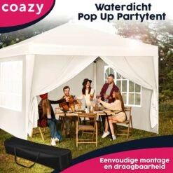 Waterdichte Partytent 3x3 Meter Opvouwbaar Met Zijwanden- Paviljoen Met Zijpanelen - Easy Up - Pop-up Tent Met Haringen, Touw En Anti Slip Poten -Tuin- En Buitenwinkels 1200x1200 503