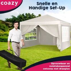 Waterdichte Partytent 3x3 Meter Opvouwbaar Met Zijwanden- Paviljoen Met Zijpanelen - Easy Up - Pop-up Tent Met Haringen, Touw En Anti Slip Poten -Tuin- En Buitenwinkels 1200x1200 504