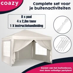 Waterdichte Partytent 3x3 Meter Opvouwbaar Met Zijwanden- Paviljoen Met Zijpanelen - Easy Up - Pop-up Tent Met Haringen, Touw En Anti Slip Poten -Tuin- En Buitenwinkels 1200x1200 505