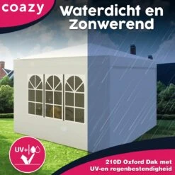 Waterdichte Partytent 3x3 Meter Opvouwbaar Met Zijwanden- Paviljoen Met Zijpanelen - Easy Up - Pop-up Tent Met Haringen, Touw En Anti Slip Poten -Tuin- En Buitenwinkels 1200x1200 506