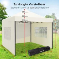LifeGoods Partytent - 3x3 M - Zijwanden - Easy Up - Opvouwbaar - Waterdicht - Draagtas Met Wieltjes - Beige -Tuin- En Buitenwinkels 1200x1200 509